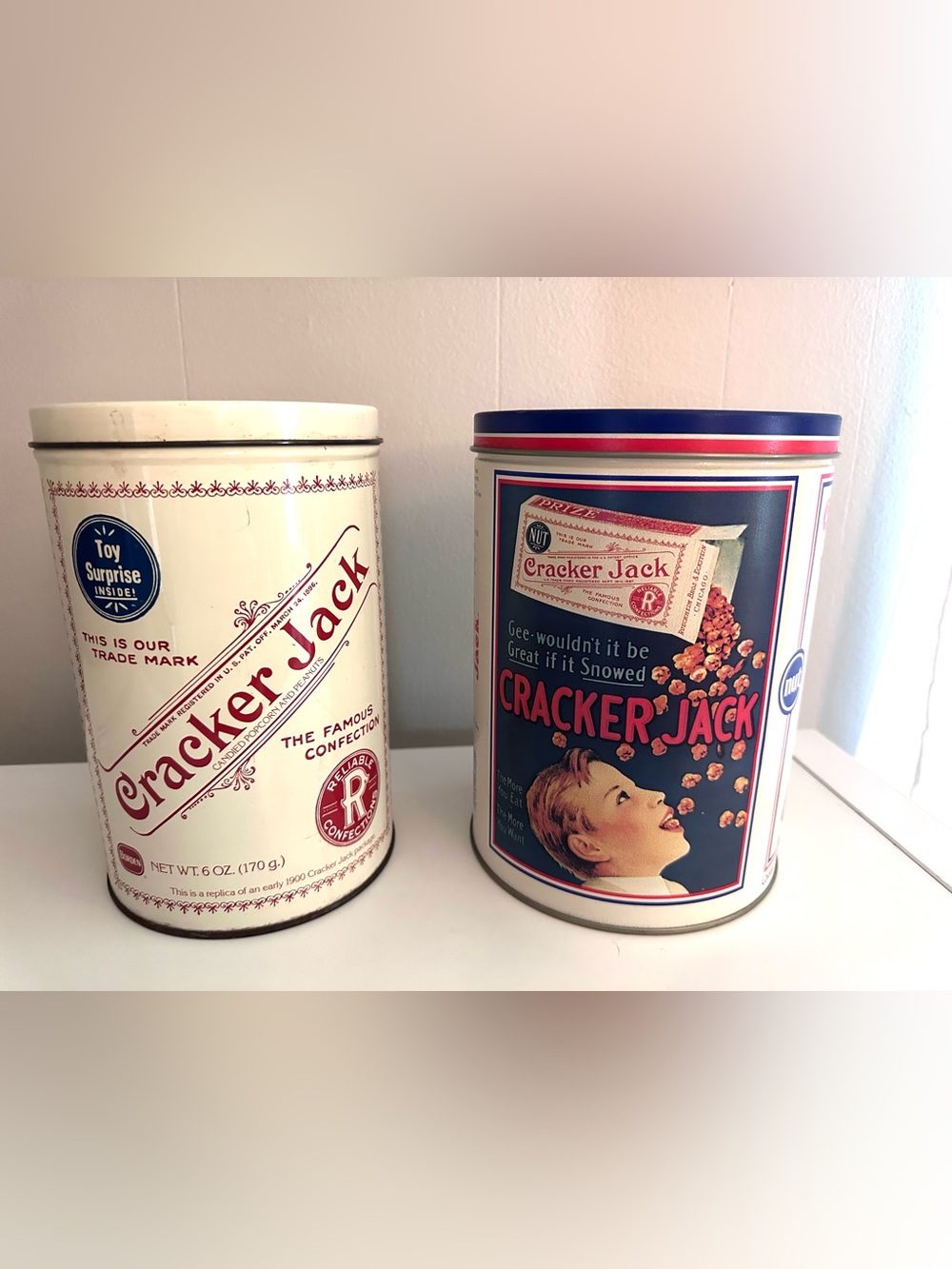 Vintage Cracker Jack Tin Canisters PAIR